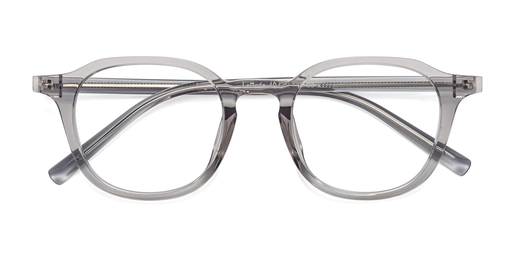 Folded Front of LaRode in Translucent Gray with Clear Eyeglass Lenses