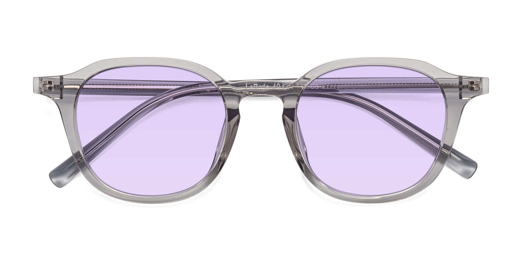 Folded Front of LaRode in Translucent Gray with Light Purple Tinted Lenses
