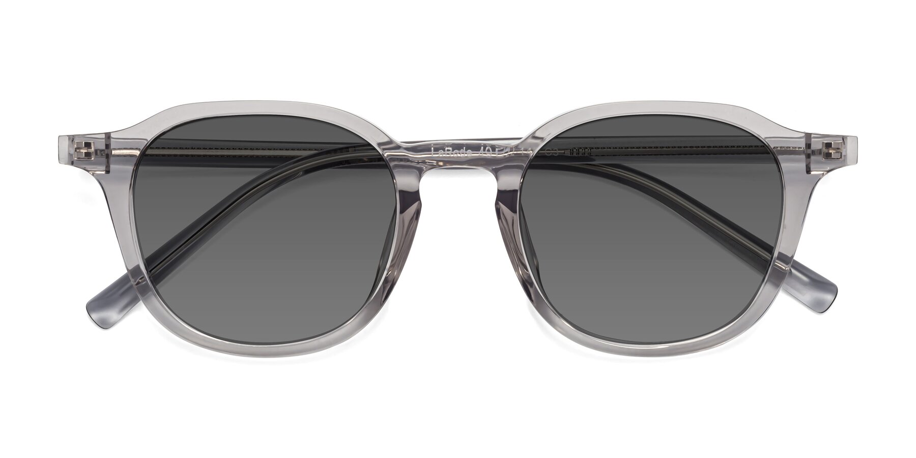 Folded Front of LaRode in Translucent Gray with Medium Gray Tinted Lenses