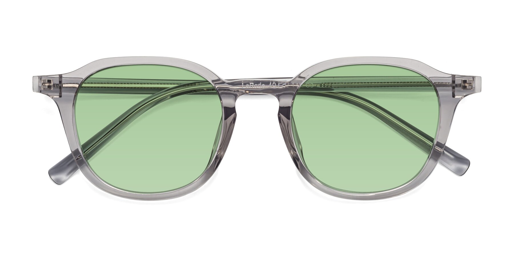 Folded Front of LaRode in Translucent Gray with Medium Green Tinted Lenses