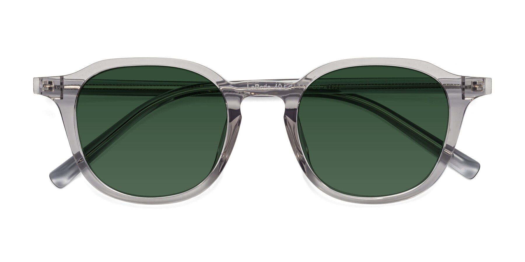 Folded Front of LaRode in Translucent Gray with Green Tinted Lenses