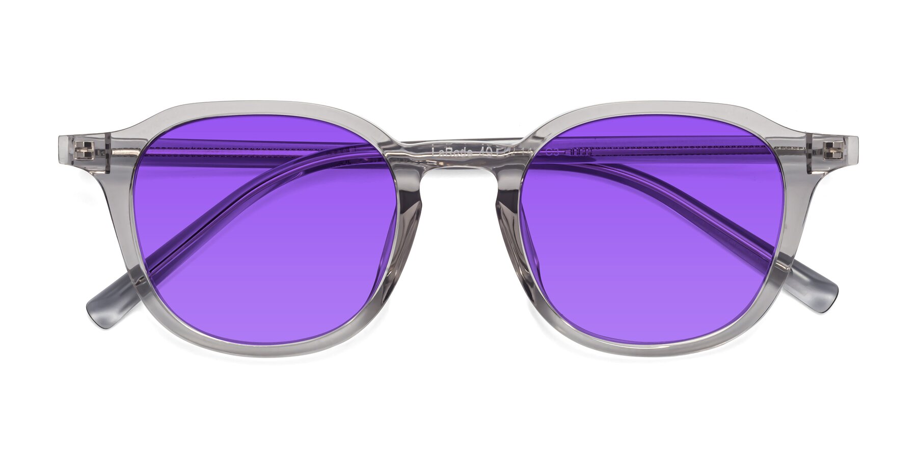 Folded Front of LaRode in Translucent Gray with Purple Tinted Lenses