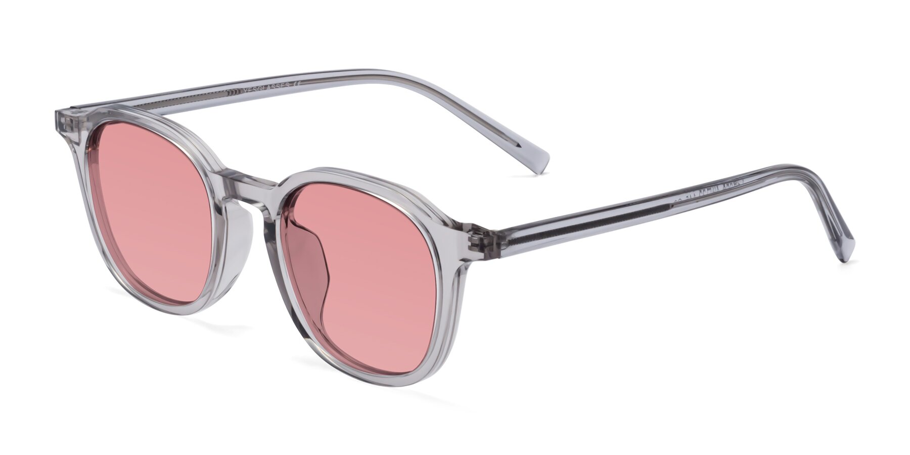 Angle of LaRode in Translucent Gray with Medium Garnet Tinted Lenses