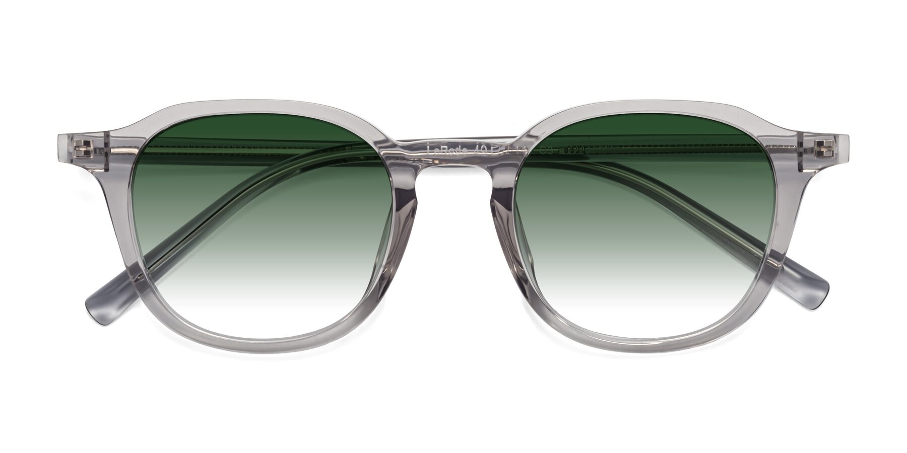 Folded Front of LaRode in Translucent Gray with Green Gradient Lenses