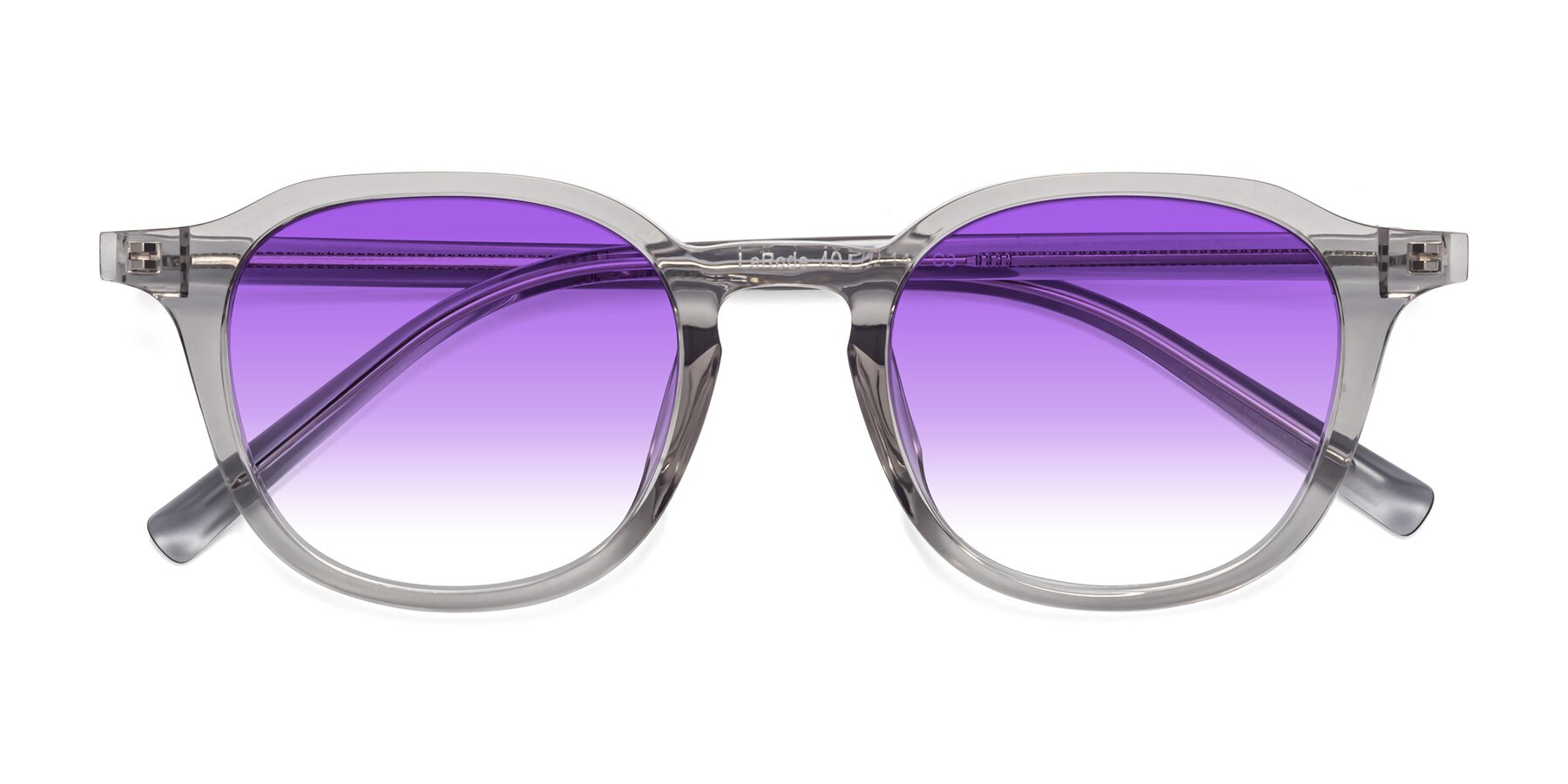Folded Front of LaRode in Translucent Gray with Purple Gradient Lenses
