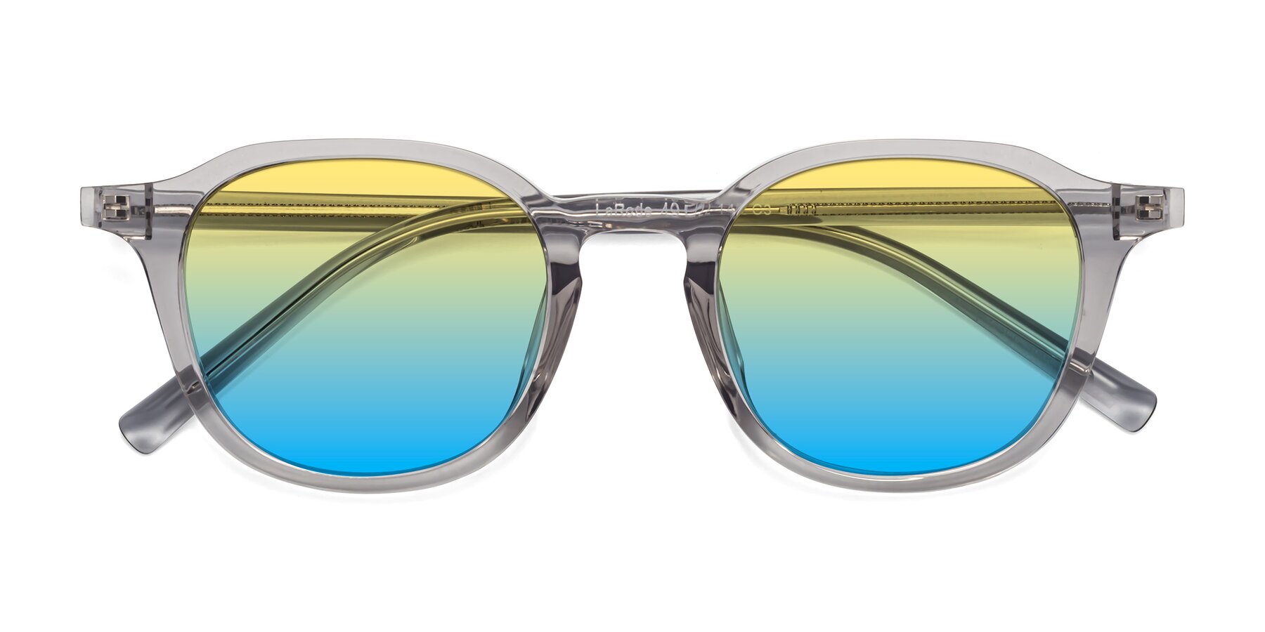Folded Front of LaRode in Translucent Gray with Yellow / Blue Gradient Lenses