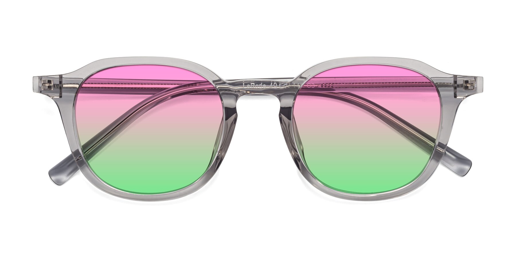 Folded Front of LaRode in Translucent Gray with Pink / Green Gradient Lenses