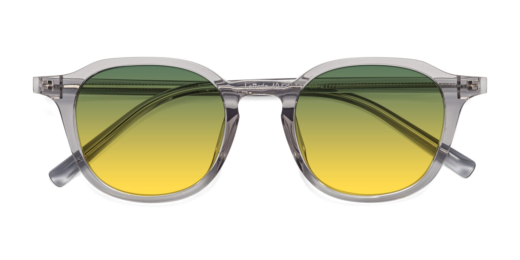 Folded Front of LaRode in Translucent Gray with Green / Yellow Gradient Lenses