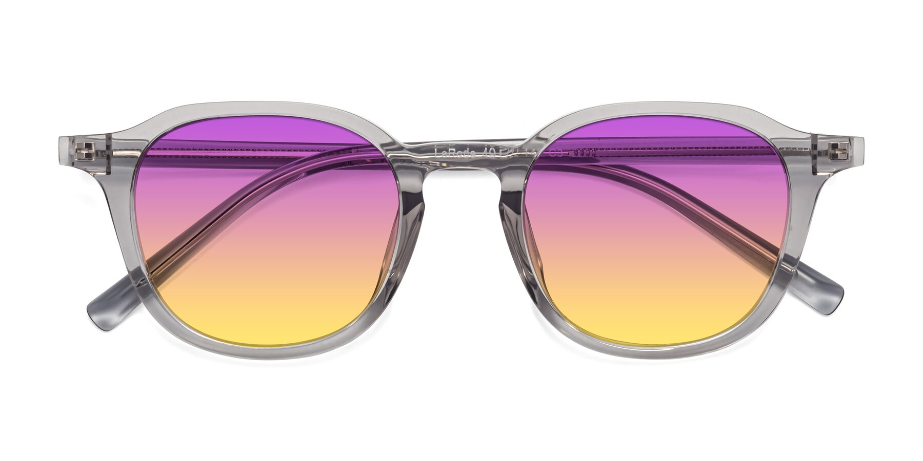 Folded Front of LaRode in Translucent Gray with Purple / Yellow Gradient Lenses