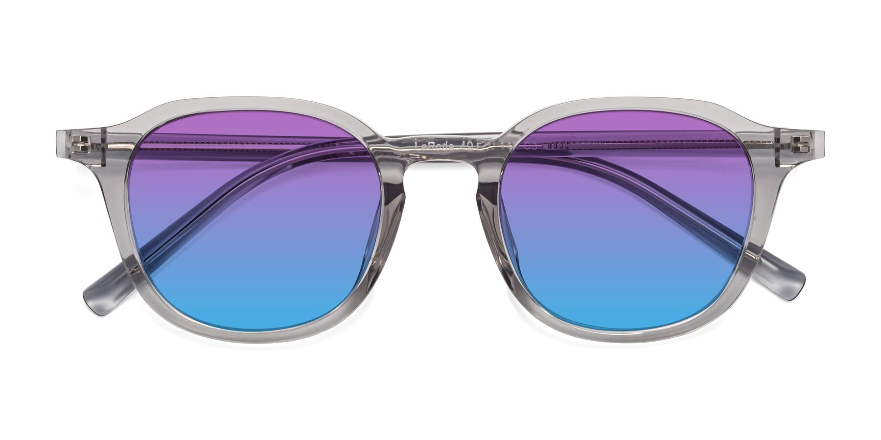 Folded Front of LaRode in Translucent Gray with Purple / Blue Gradient Lenses