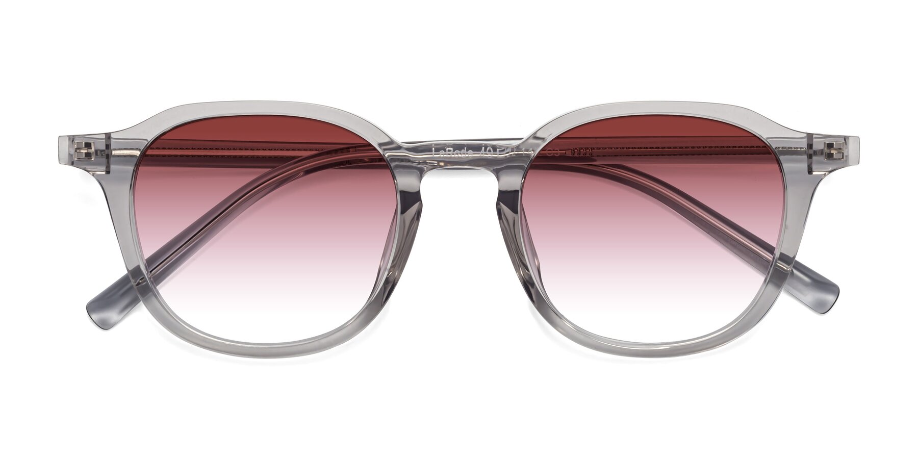 Folded Front of LaRode in Translucent Gray with Garnet Gradient Lenses