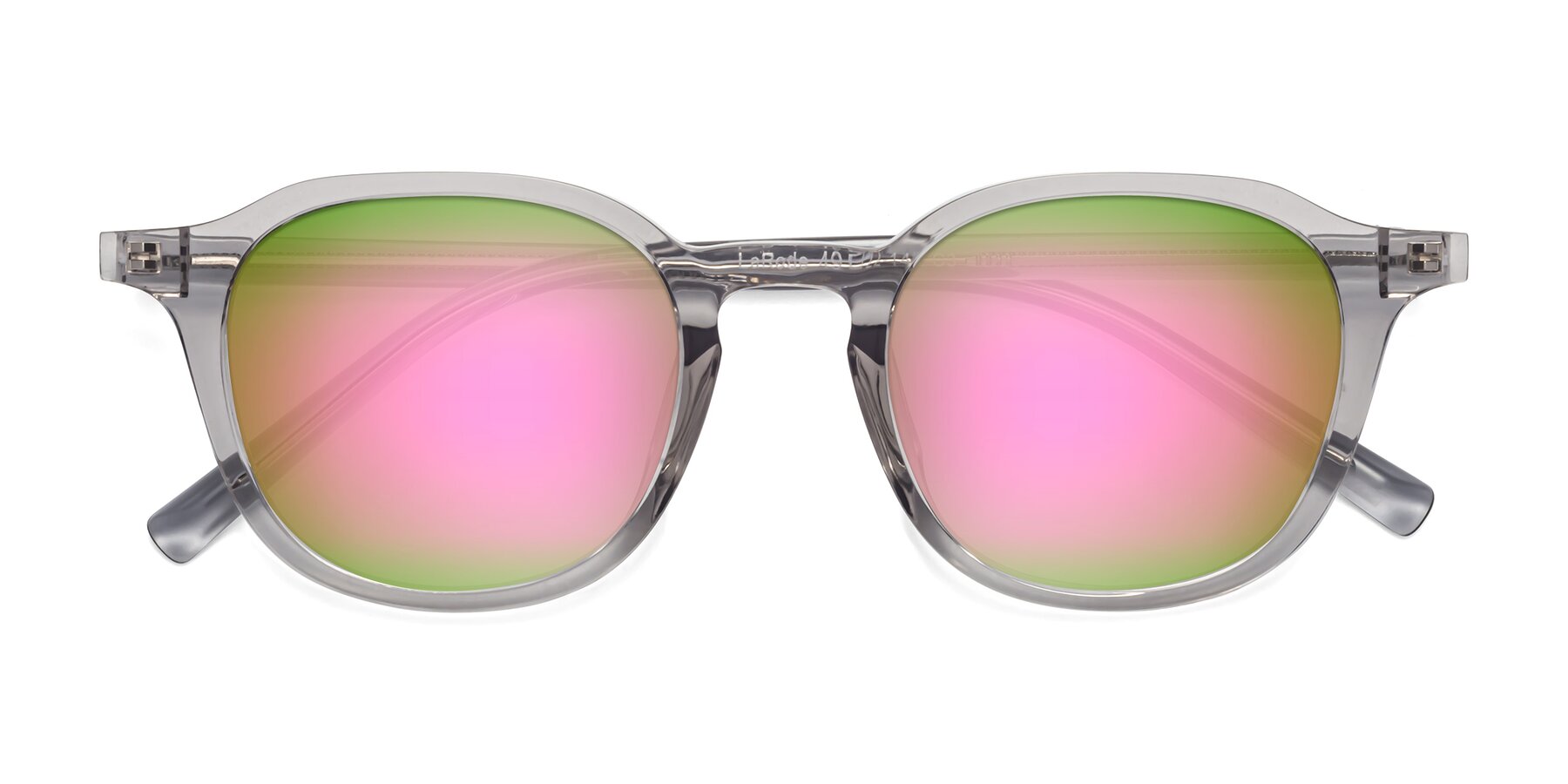 Folded Front of LaRode in Translucent Gray with Pink Mirrored Lenses