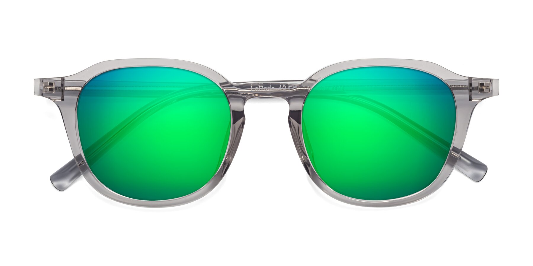 Folded Front of LaRode in Translucent Gray with Green Mirrored Lenses