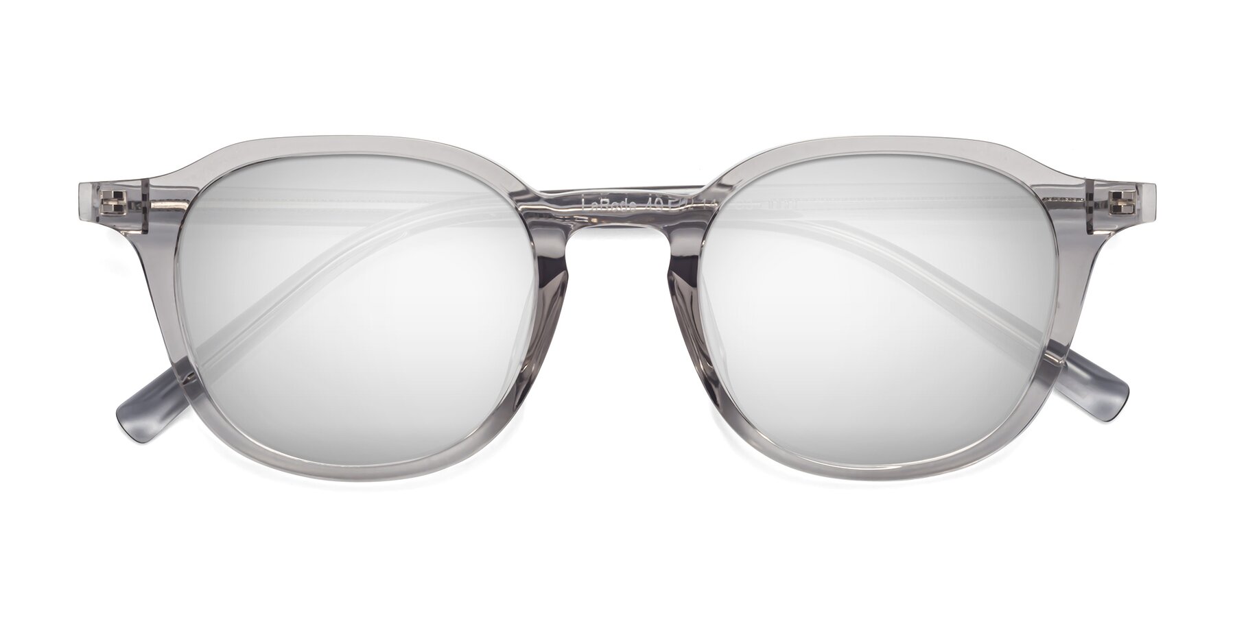 Folded Front of LaRode in Translucent Gray with Silver Mirrored Lenses