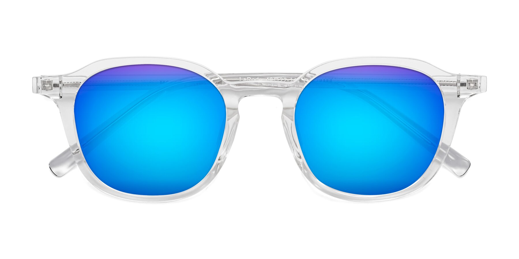 Folded Front of LaRode in Clear with Blue Mirrored Lenses