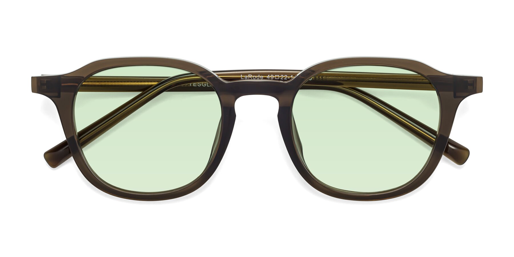Folded Front of LaRode in Coffee with Light Green Tinted Lenses