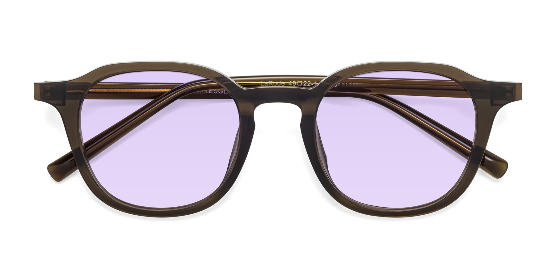 Folded Front of LaRode in Coffee with Light Purple Tinted Lenses