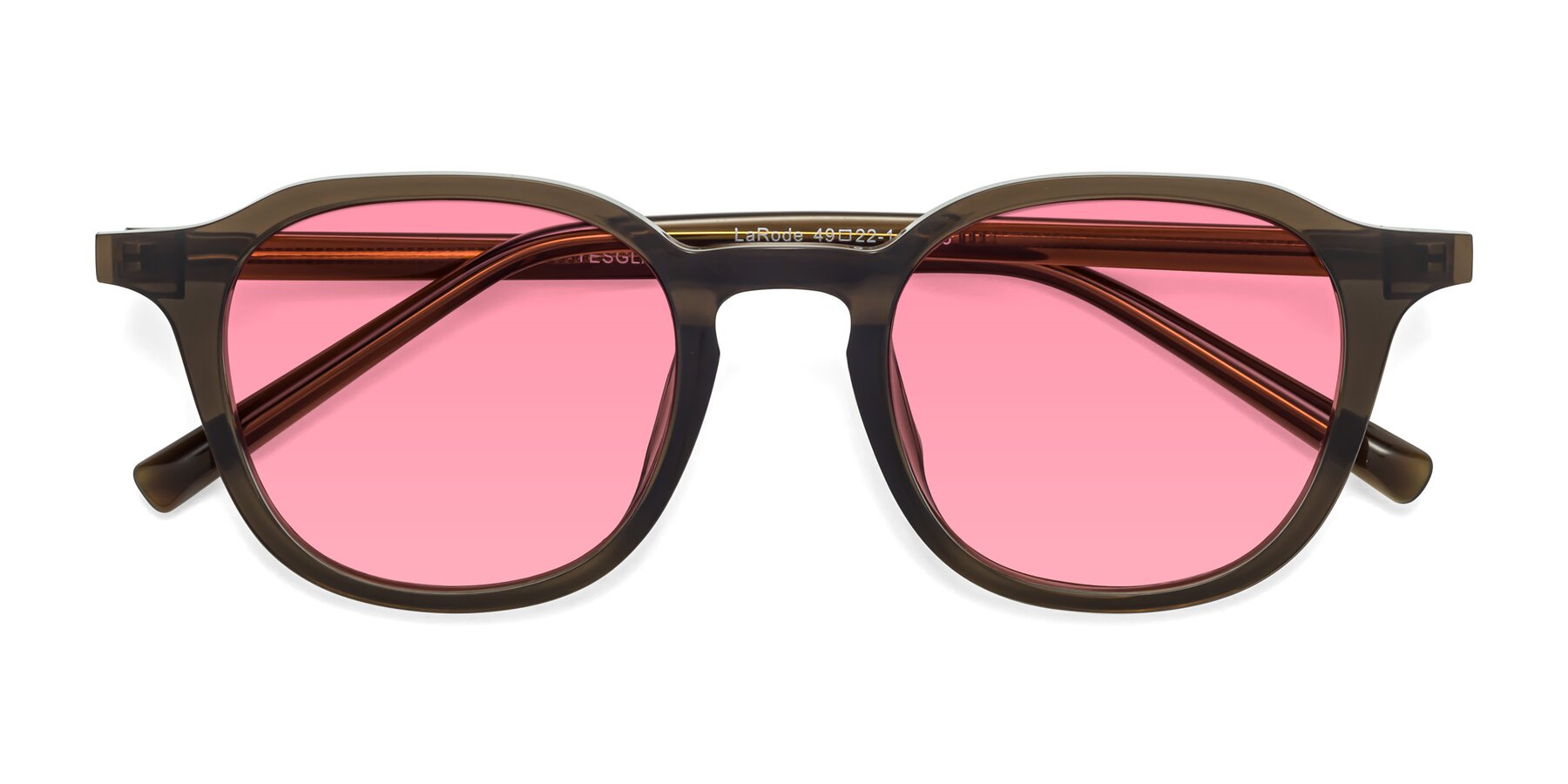 Folded Front of LaRode in Coffee with Pink Tinted Lenses