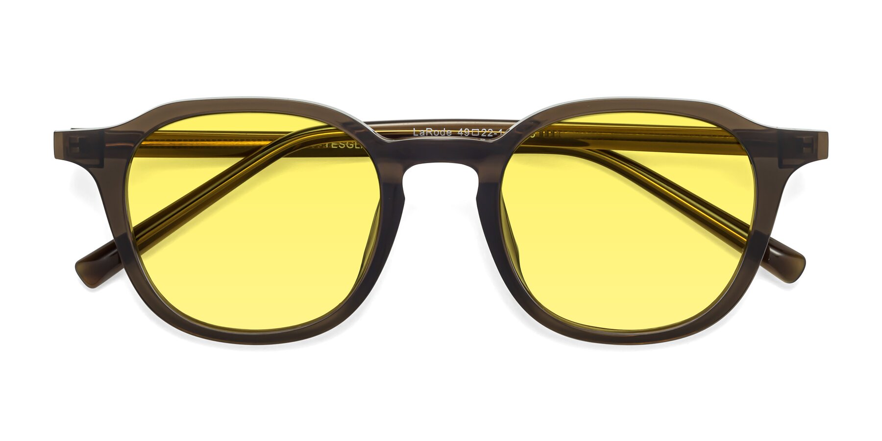 Folded Front of LaRode in Coffee with Medium Yellow Tinted Lenses