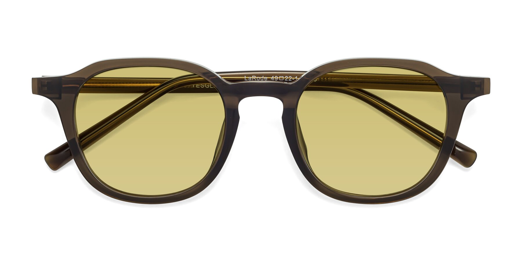 Folded Front of LaRode in Coffee with Medium Champagne Tinted Lenses