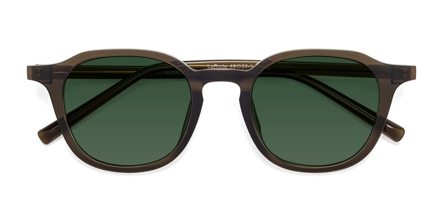 Folded Front of LaRode in Coffee with Green Tinted Lenses