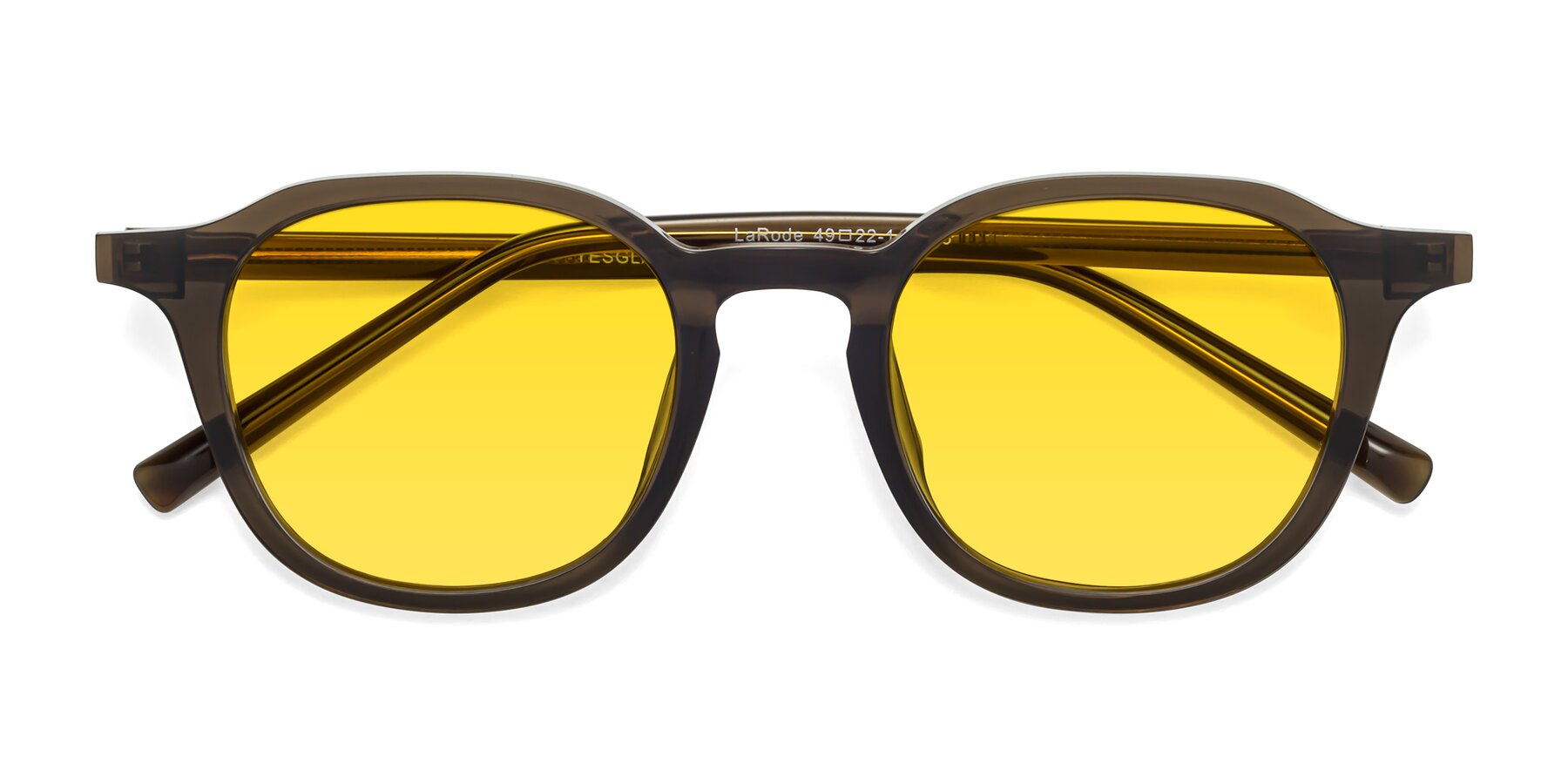 Folded Front of LaRode in Coffee with Yellow Tinted Lenses