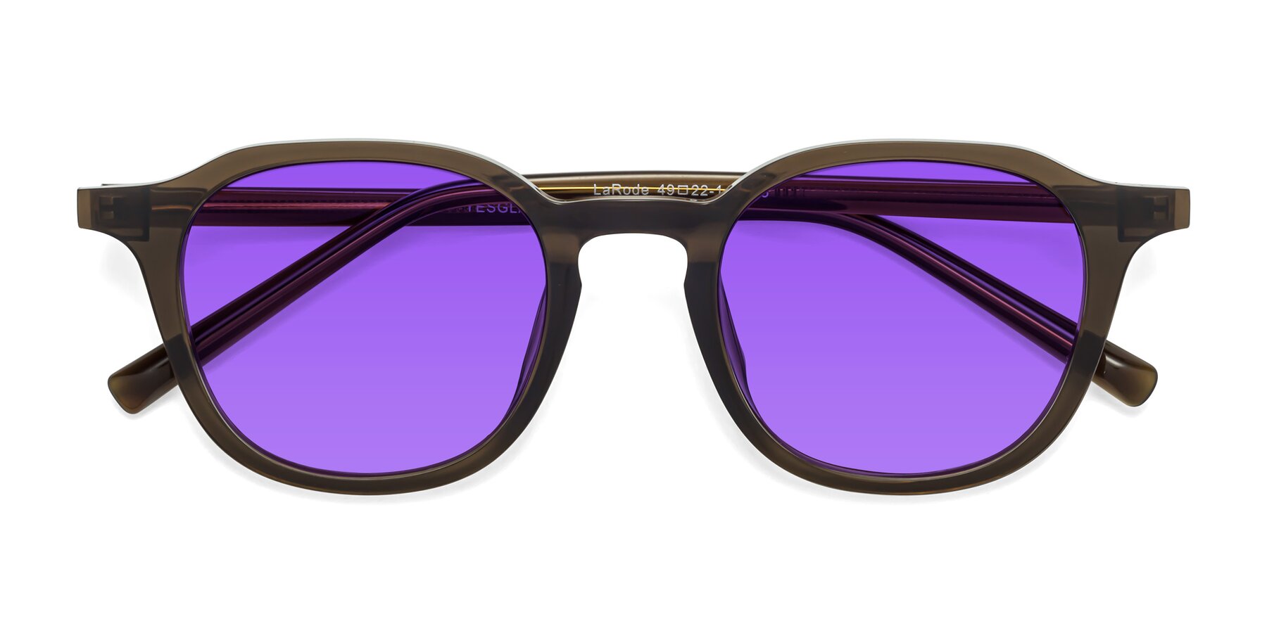 Folded Front of LaRode in Coffee with Purple Tinted Lenses