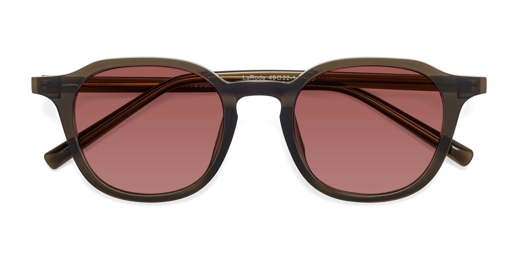 Folded Front of LaRode in Coffee with Garnet Tinted Lenses