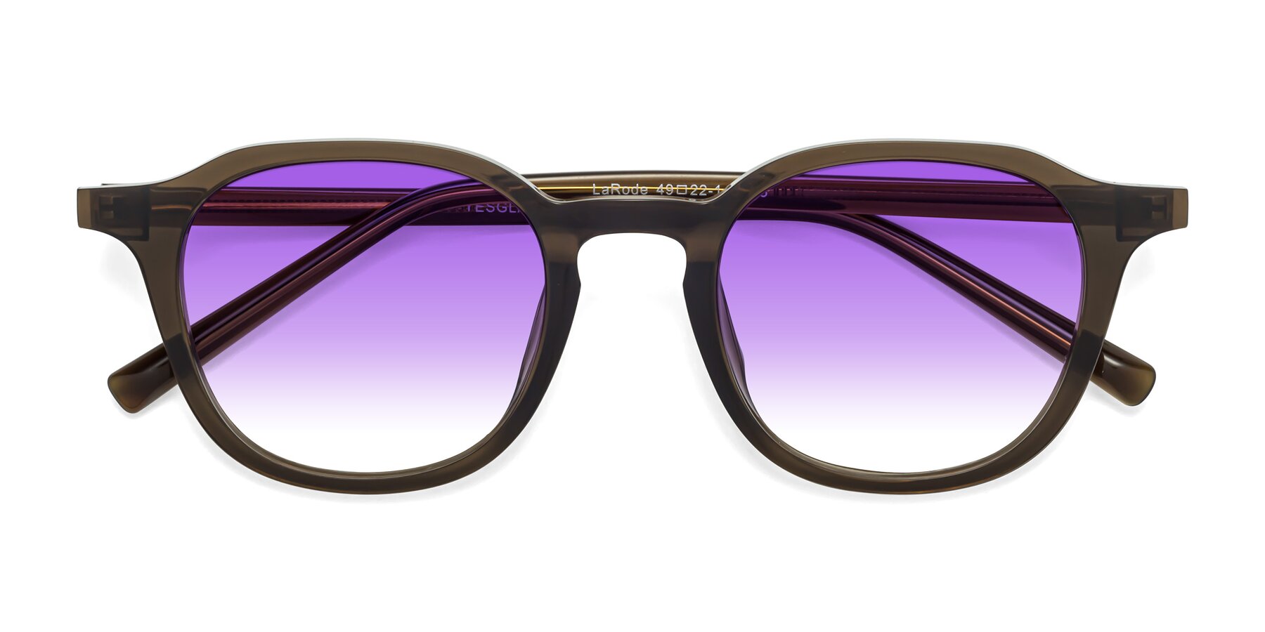 Folded Front of LaRode in Coffee with Purple Gradient Lenses