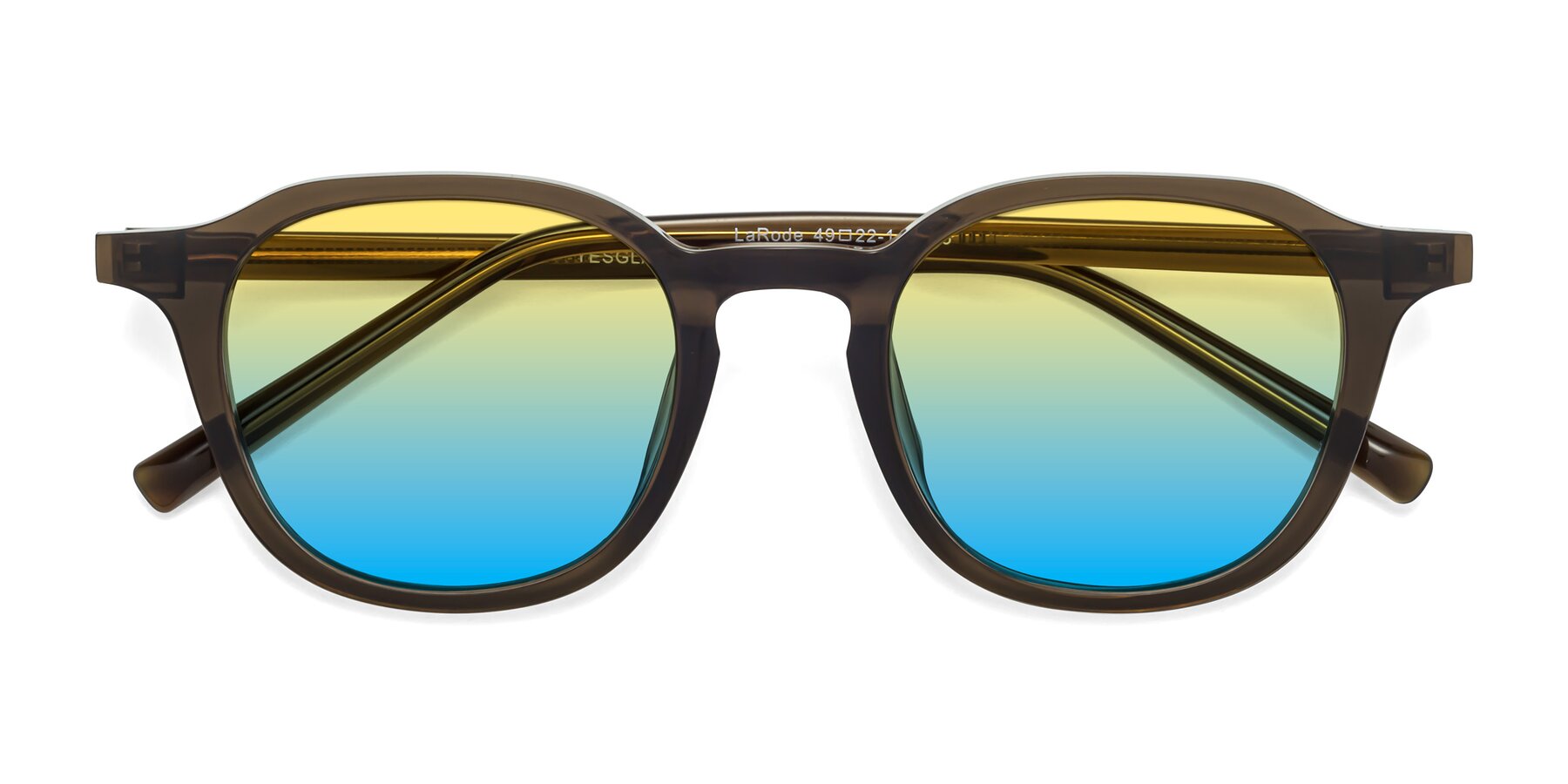 Folded Front of LaRode in Coffee with Yellow / Blue Gradient Lenses