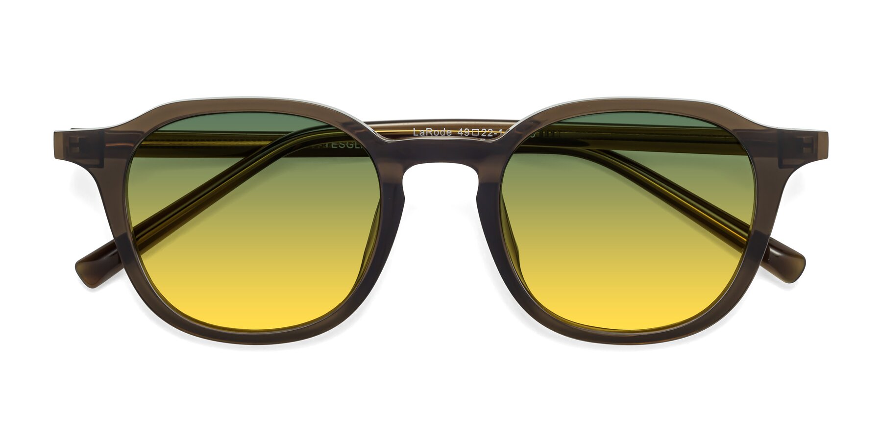 Folded Front of LaRode in Coffee with Green / Yellow Gradient Lenses