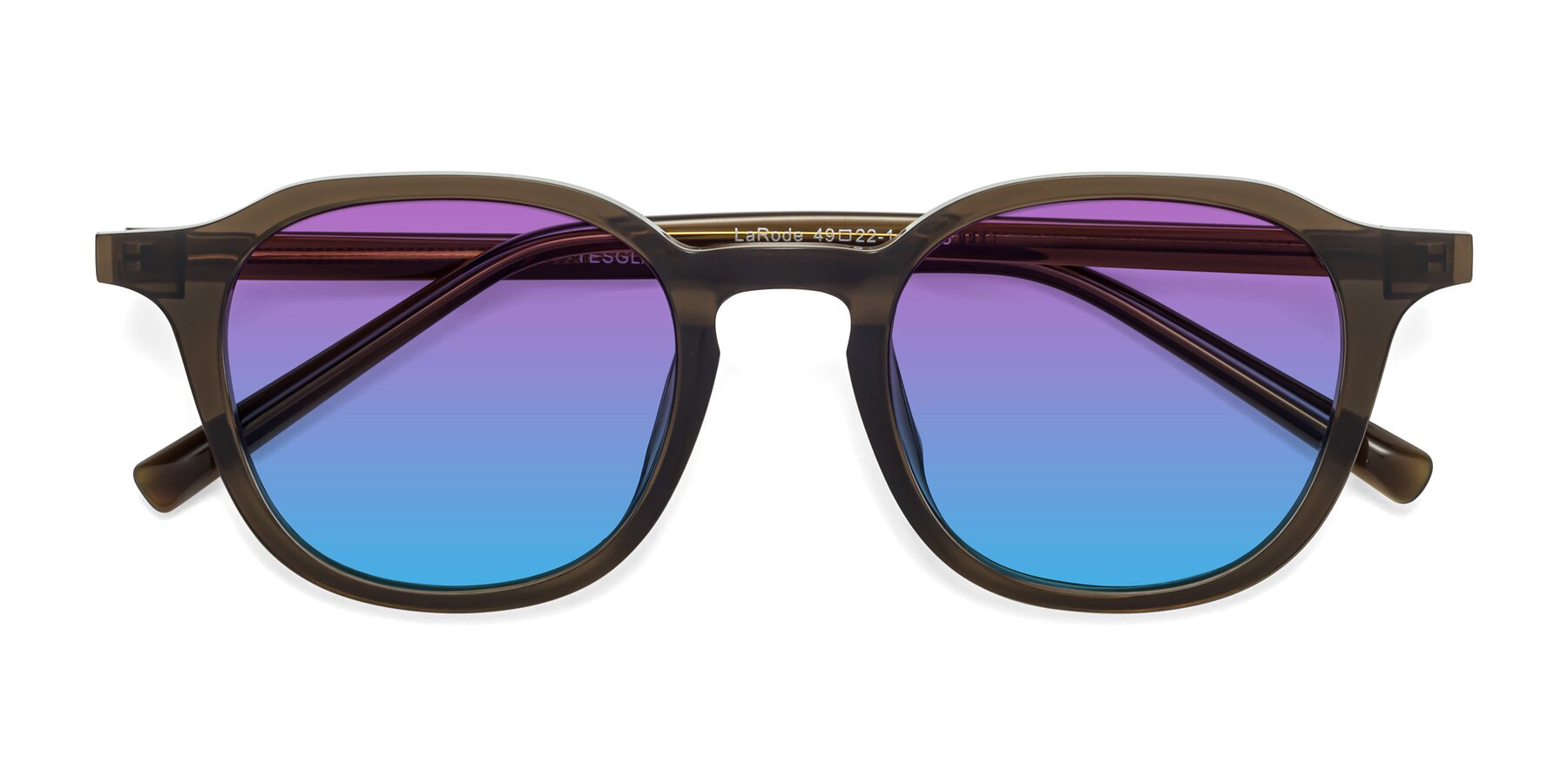 Folded Front of LaRode in Coffee with Purple / Blue Gradient Lenses