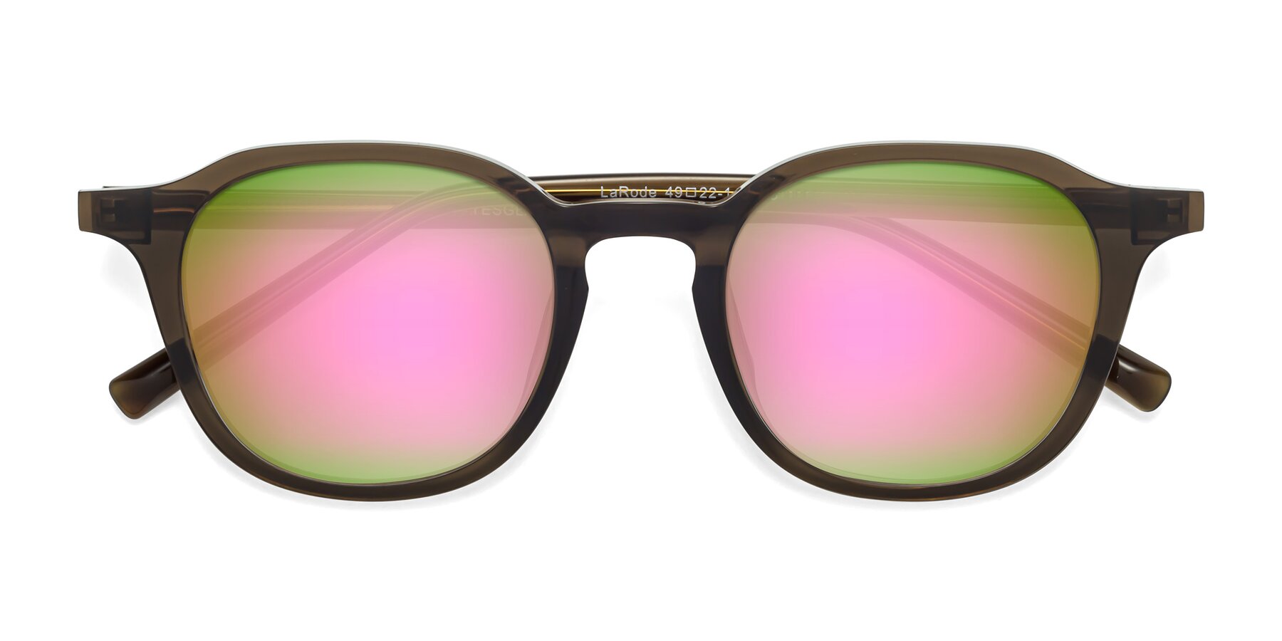 Folded Front of LaRode in Coffee with Pink Mirrored Lenses