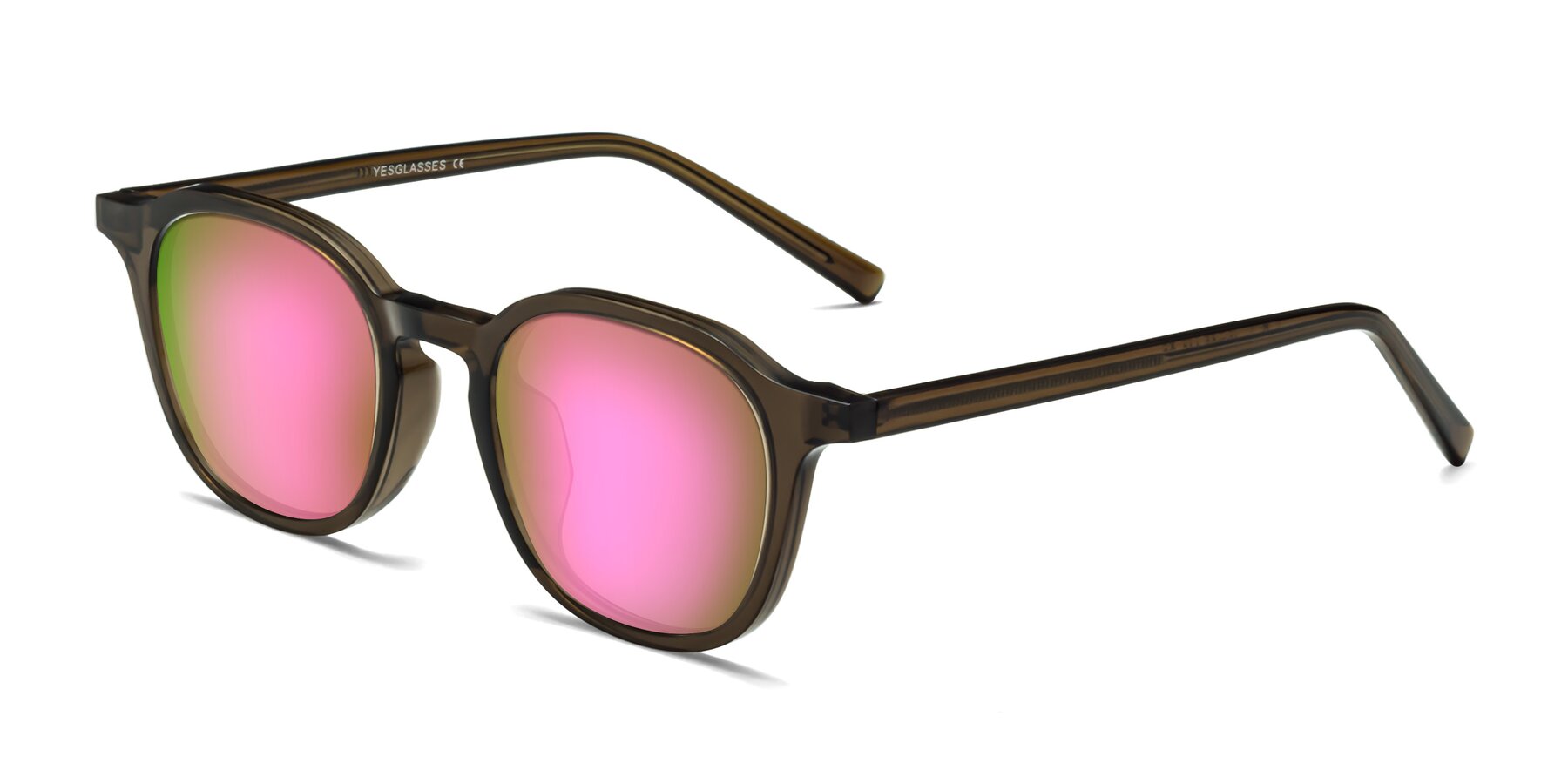 Angle of LaRode in Coffee with Pink Mirrored Lenses