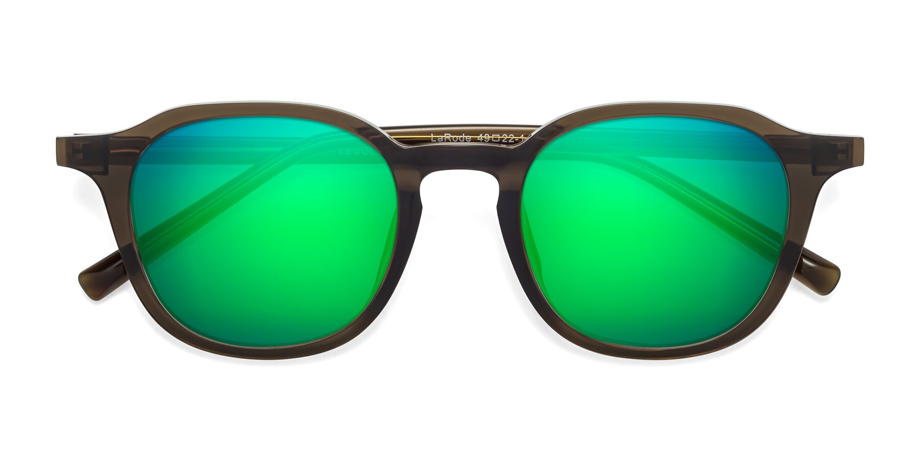 Folded Front of LaRode in Coffee with Green Mirrored Lenses