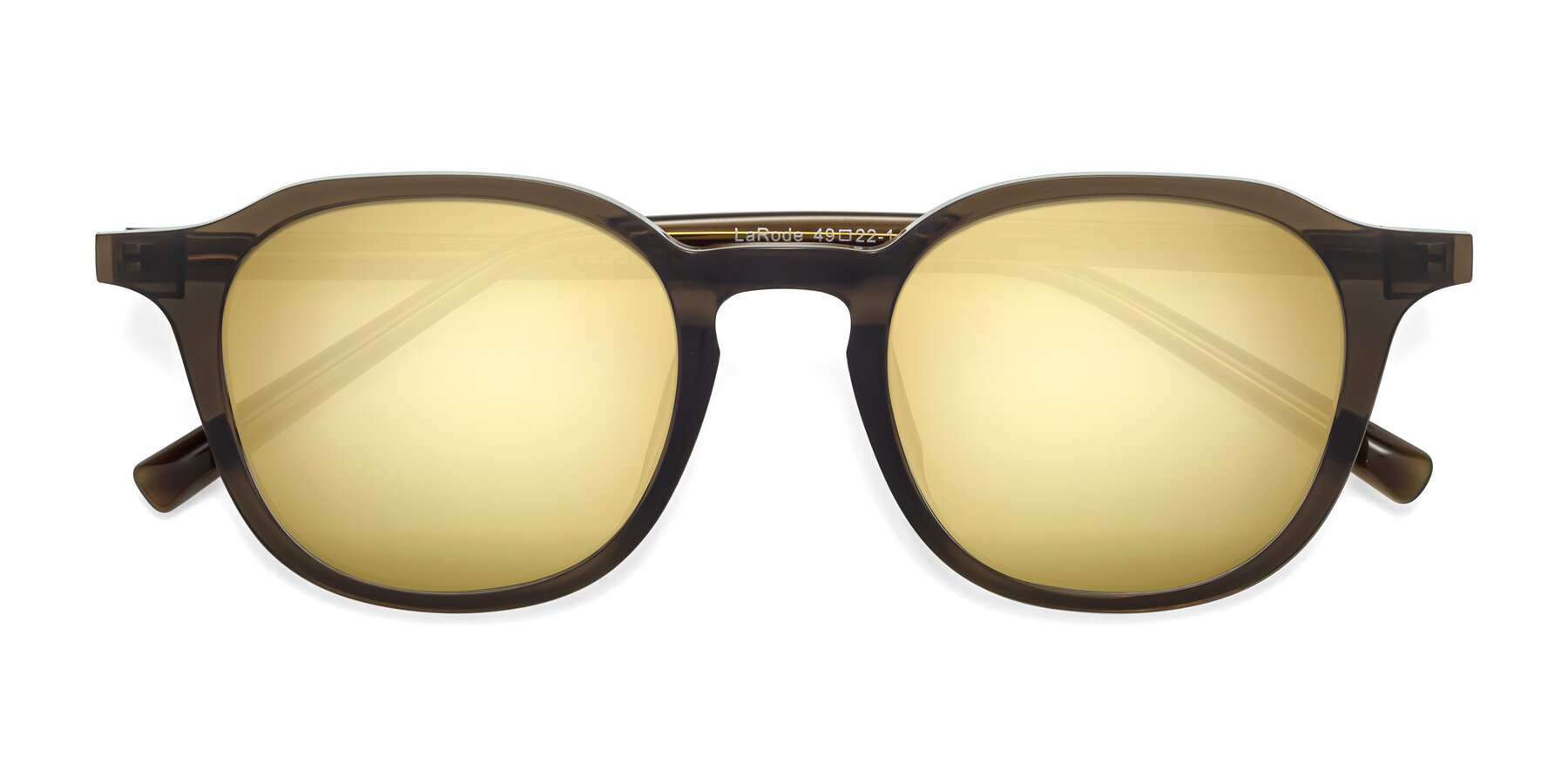 Folded Front of LaRode in Coffee with Gold Mirrored Lenses