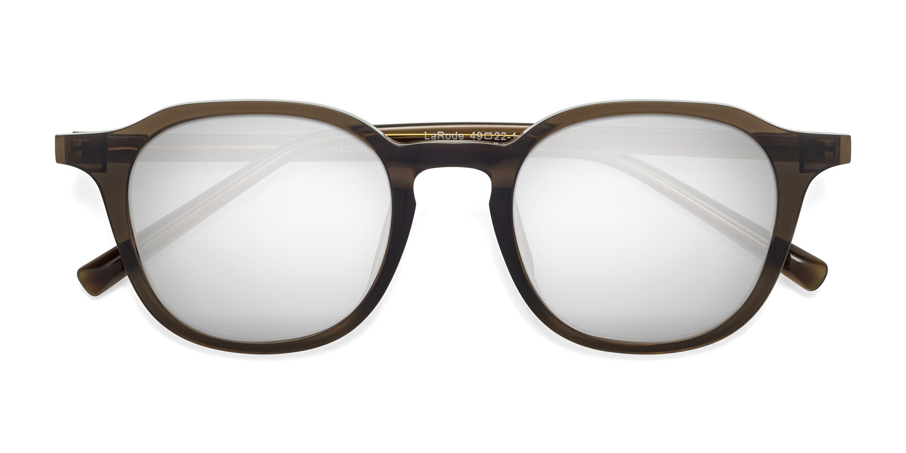 Folded Front of LaRode in Coffee with Silver Mirrored Lenses