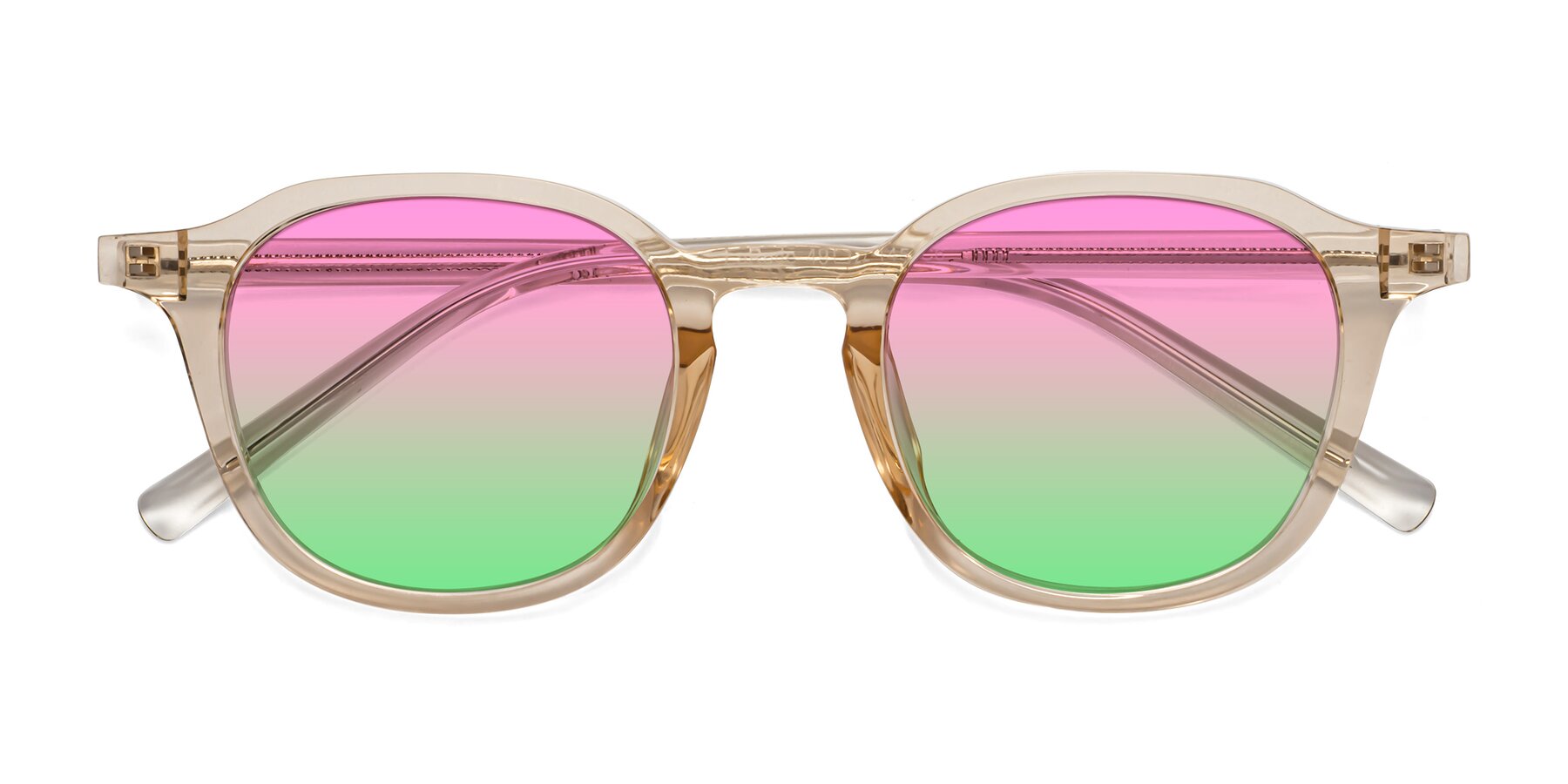 Folded Front of LaRode in Amber with Pink / Green Gradient Lenses