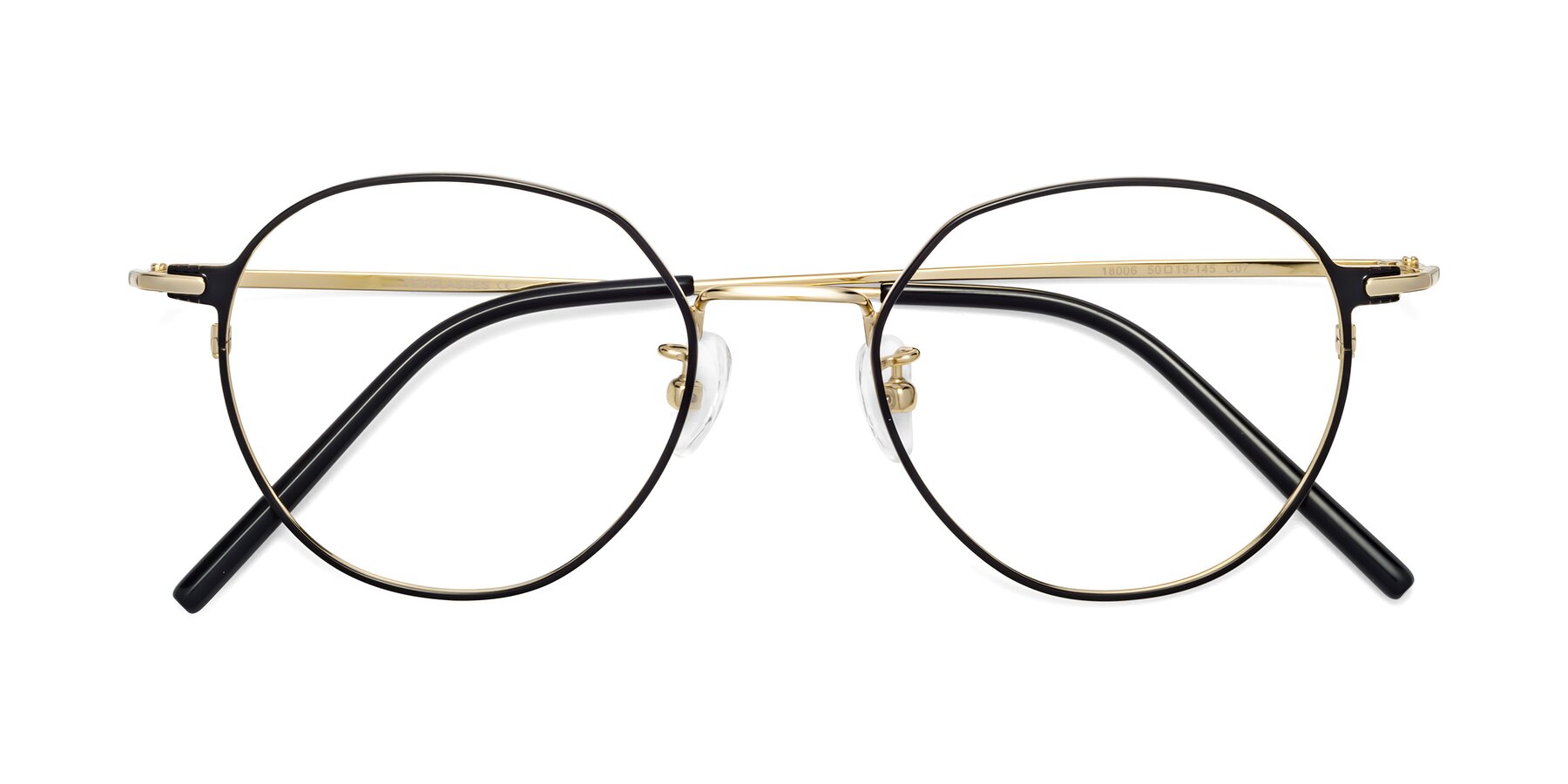 Folded Front of 18006 in Black-Gold with Clear Eyeglass Lenses