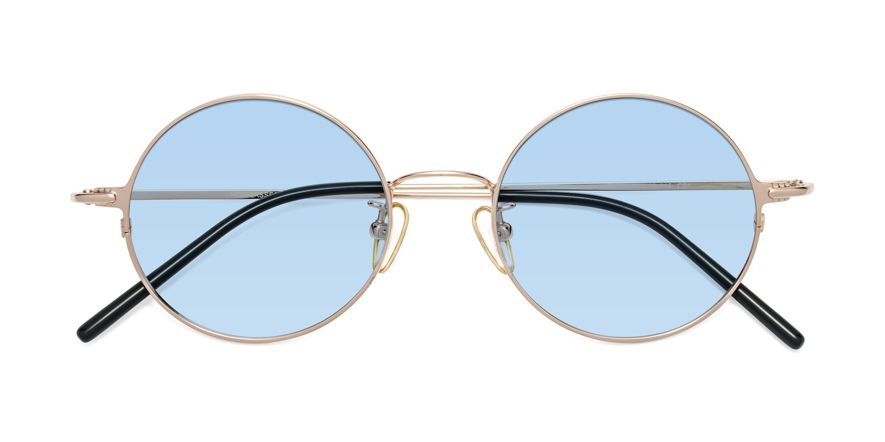 Folded Front of 18009 in Rose Gold with Light Blue Tinted Lenses