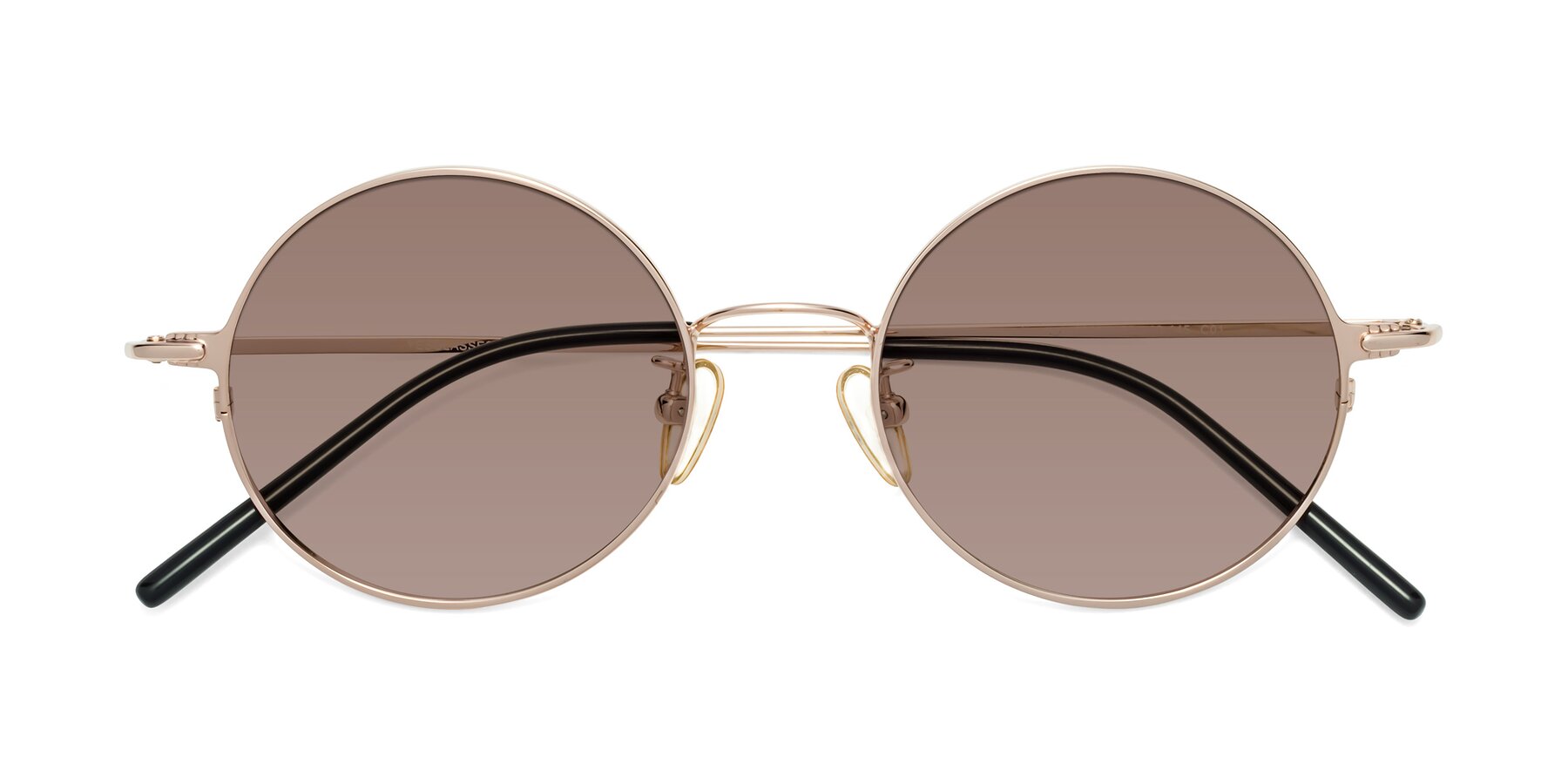 Folded Front of 18009 in Rose Gold with Medium Brown Tinted Lenses