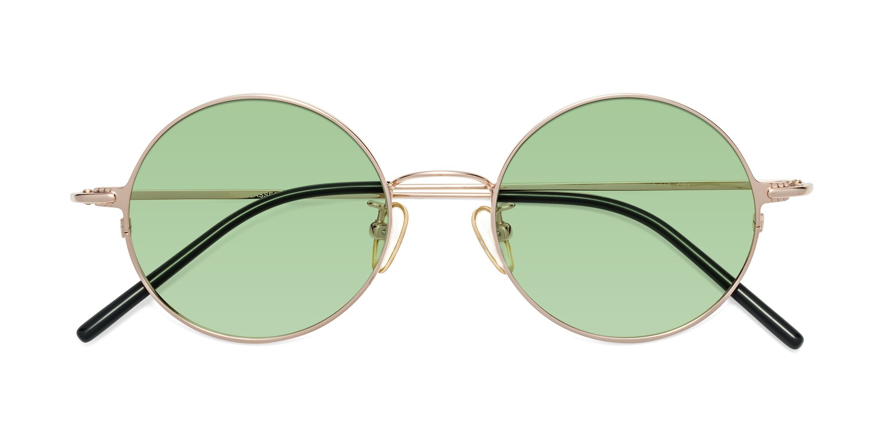 Folded Front of 18009 in Rose Gold with Medium Green Tinted Lenses