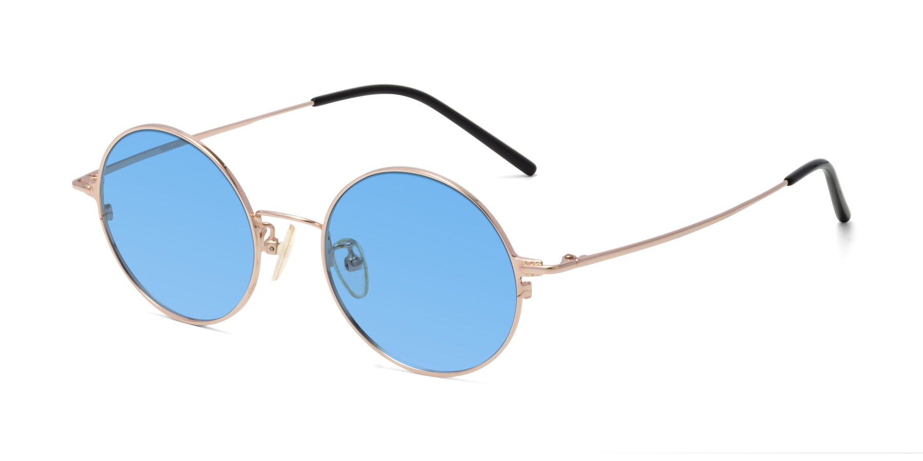Angle of 18009 in Rose Gold with Medium Blue Tinted Lenses