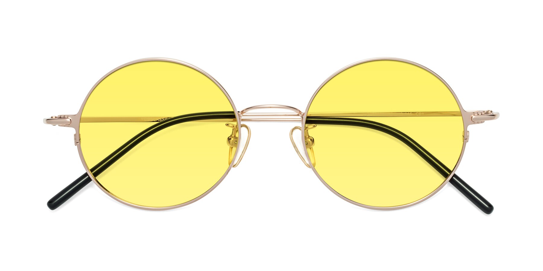 Folded Front of 18009 in Rose Gold with Medium Yellow Tinted Lenses