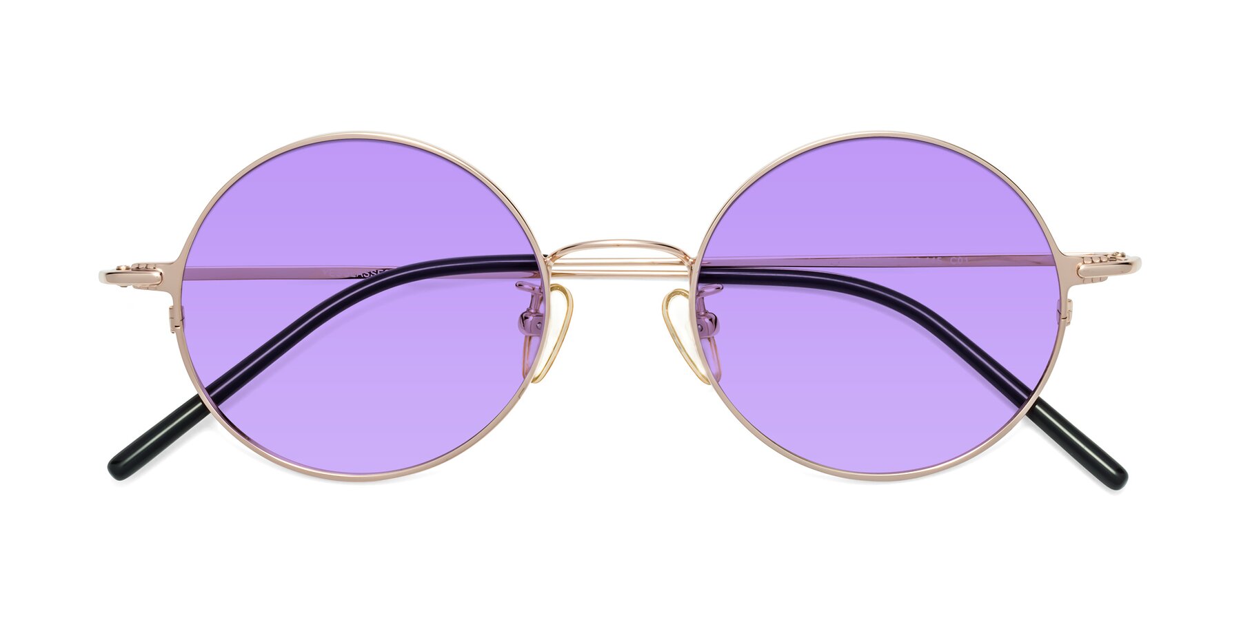Folded Front of 18009 in Rose Gold with Medium Purple Tinted Lenses