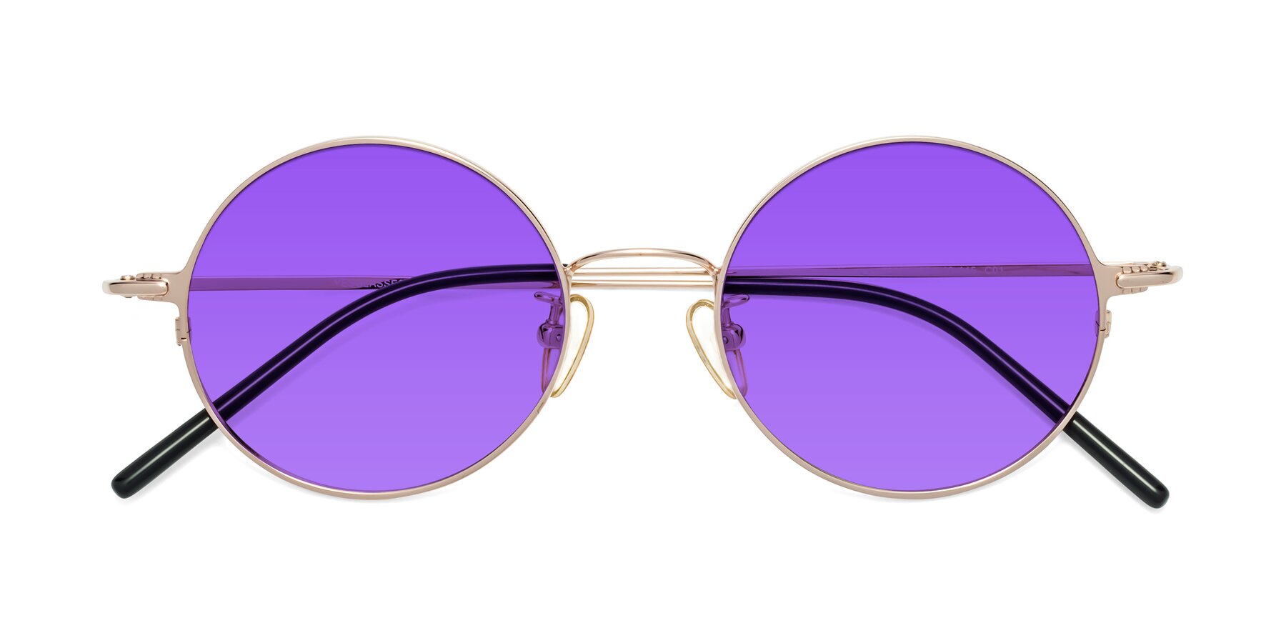 Folded Front of 18009 in Rose Gold with Purple Tinted Lenses