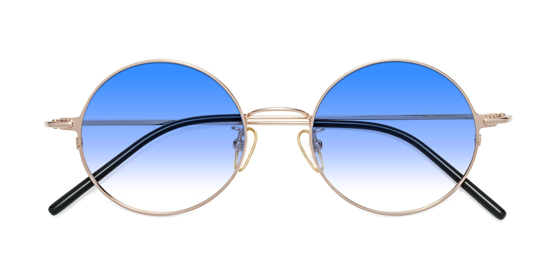 Folded Front of 18009 in Rose Gold with Blue Gradient Lenses