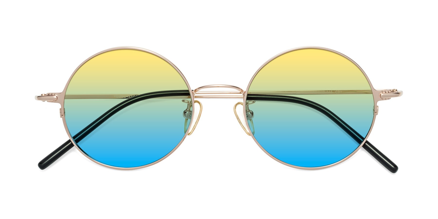 Folded Front of 18009 in Rose Gold with Yellow / Blue Gradient Lenses