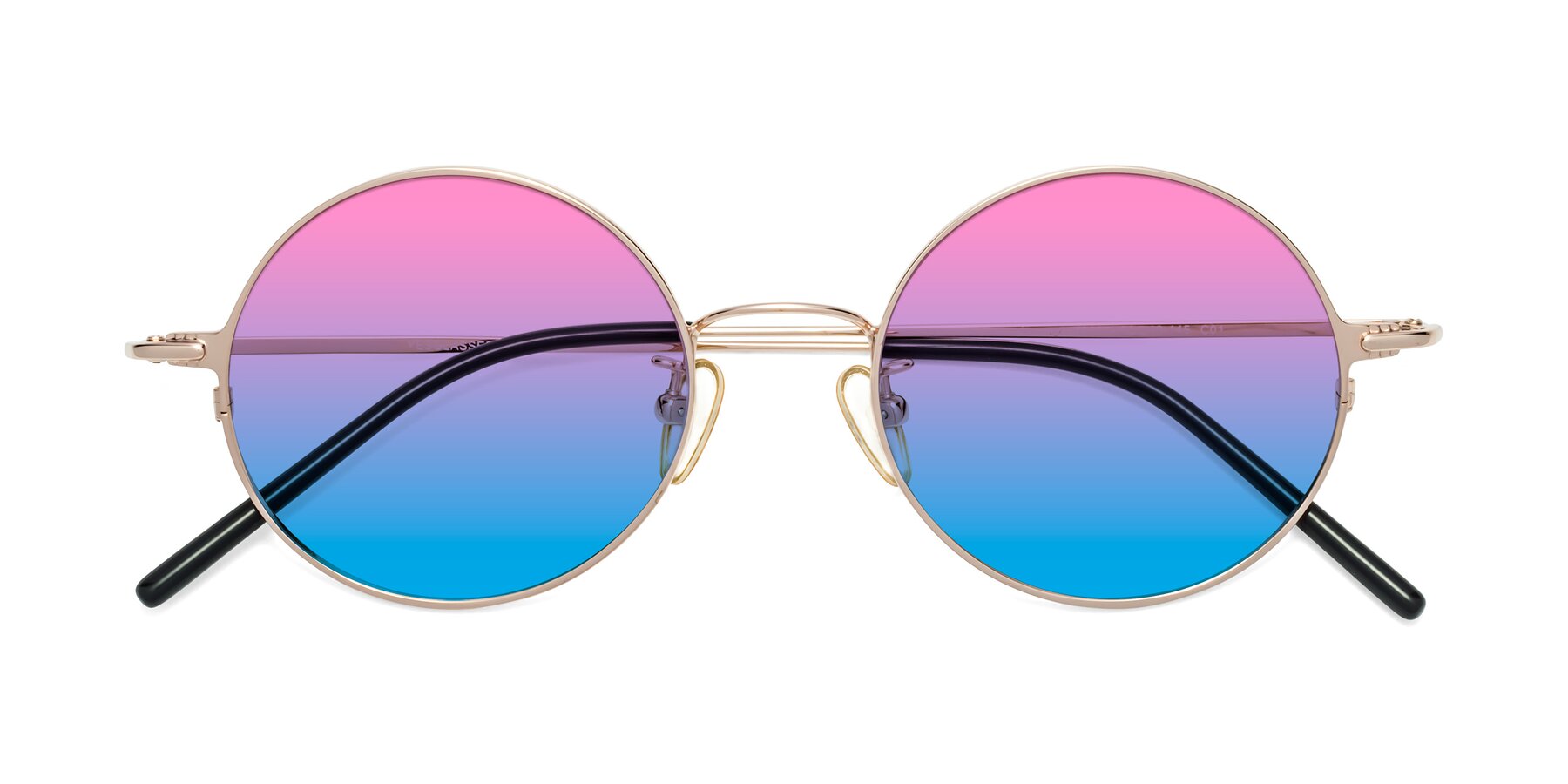 Folded Front of 18009 in Rose Gold with Pink / Blue Gradient Lenses
