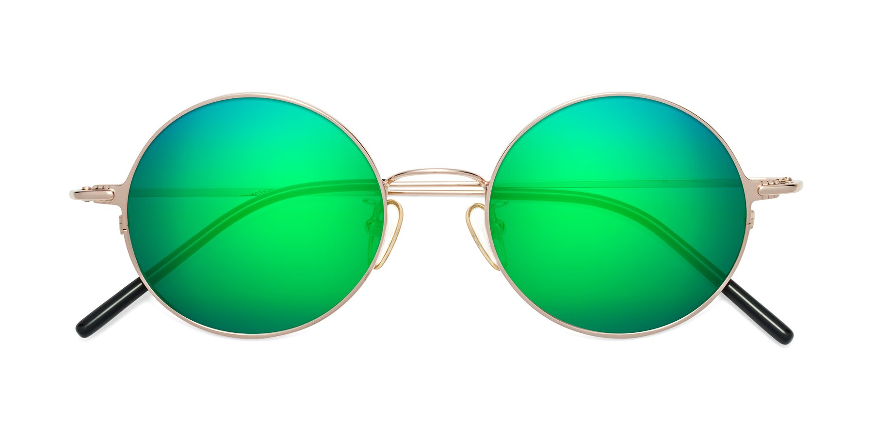 Folded Front of 18009 in Rose Gold with Green Mirrored Lenses